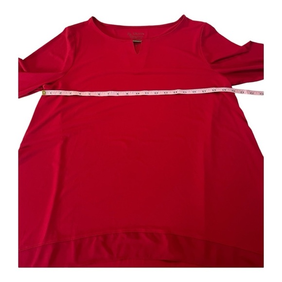 Chicos Cherry Red Demi Woven Mix Knit Top 3/4 Sleeve Hi Lo Hem Women Large - Picture 9 of 16